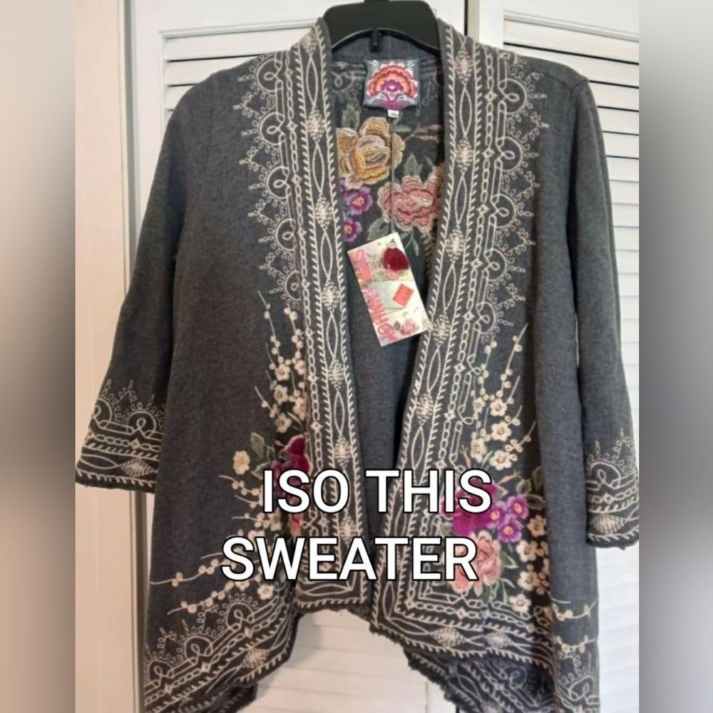 IN SEARCH OF THIS JOHNNY WAS FLORES DRAPED CARDIGAN SWEATER